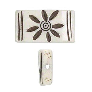 India Tribal Carved Flower Pattern Cream Black Yak Bone 27mm Pendant Bead